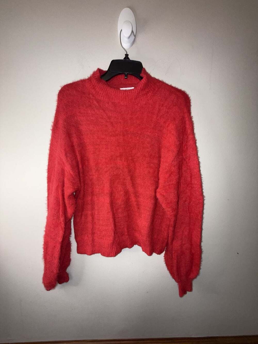 Pink Lily Fuzzy Knit Mock Neck Pullover Sweater Red Size Large